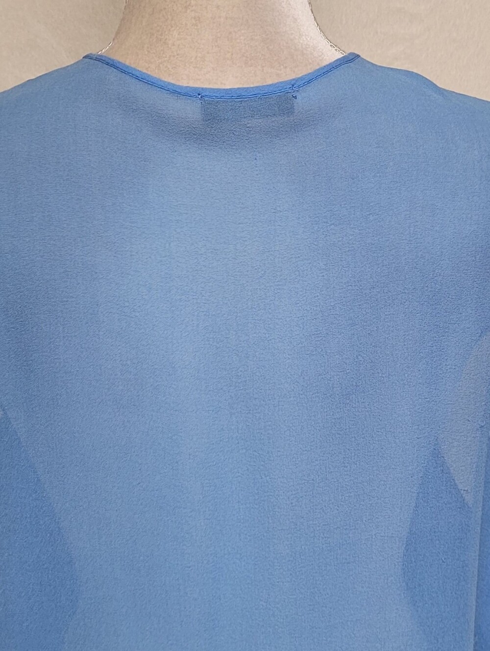 Y2K Vintage Ogle Light Blue Dark Blue Silk Colorblock Boxy Cut Cap Sleeve Blouse - Picture 8 of 12